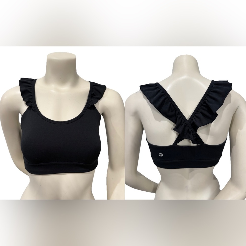 Ruffled Strap Sports Bra - Black